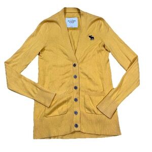 Vintage Abercrombie & Fitch Womens Y2K Yellow Cardigan Sweater M Preppy Logo